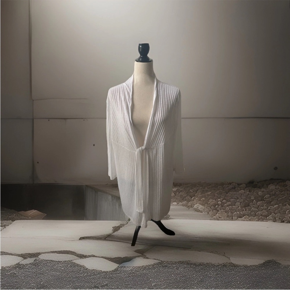PORTOCRUZ women’s white semi sheer tie front beach coverup tunic Resortwear Sz S